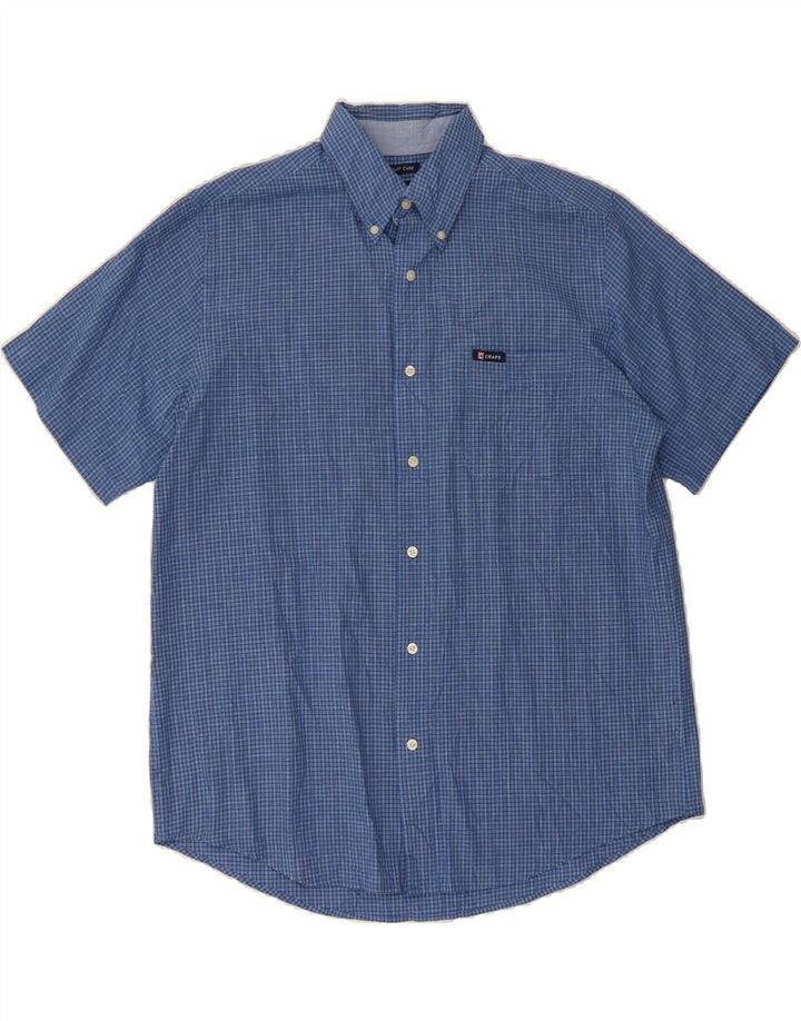 CHAPS Mens Easy Care Short Sleeve Shirt Large Blue Check Cotton Vintage Chaps and Second-Hand Chaps from Messina Hembry 