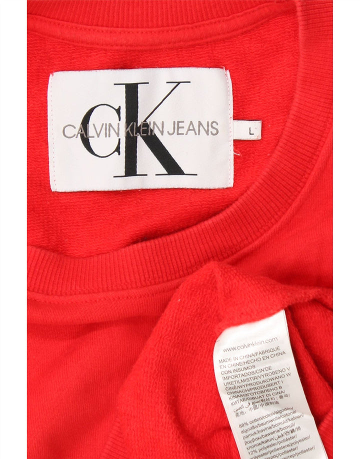 CALVIN KLEIN JEANS Dame Crop Sweatshirt Jumper UK 16 Stor rød bomuld