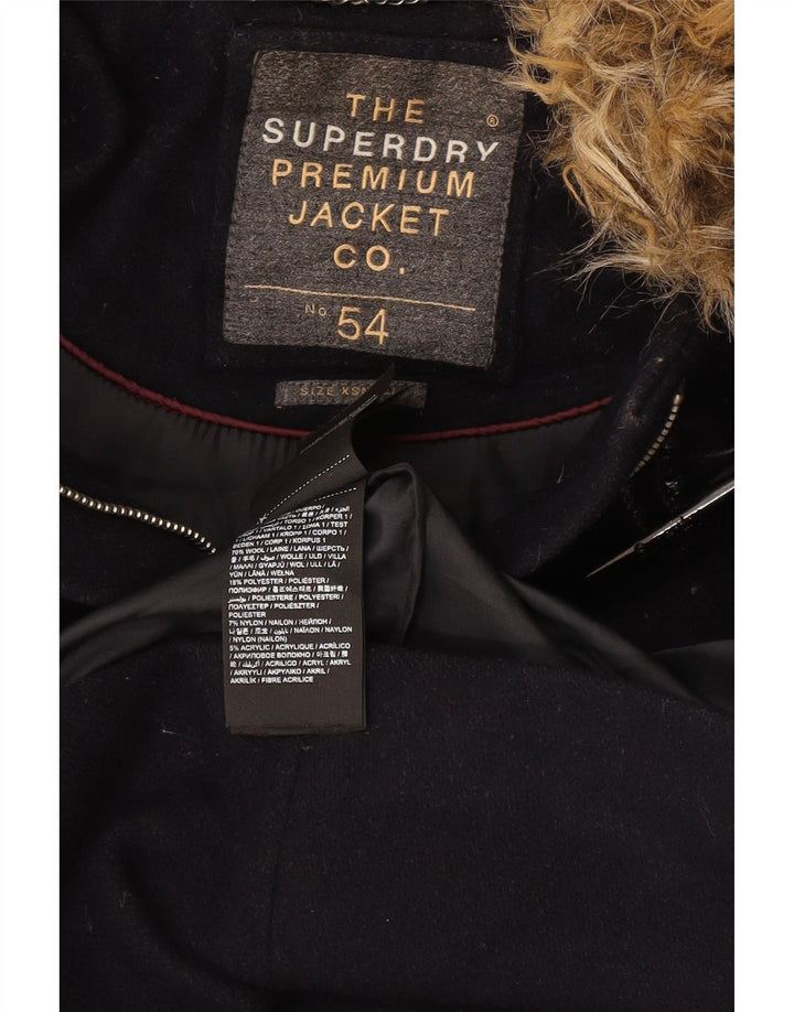 SUPERDRY Duffle Coat med hætte til kvinder UK 6 XS Marineblå Uld