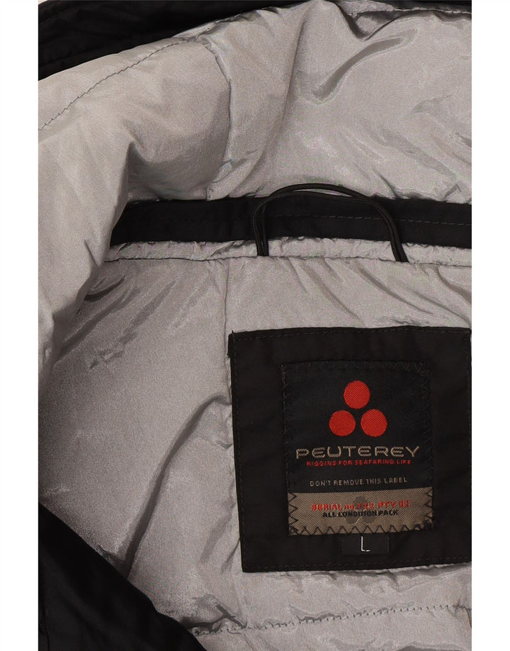 PEUTEREY Mens Hooded Padded Bomber Jacket UK 40 Large Black Polyester