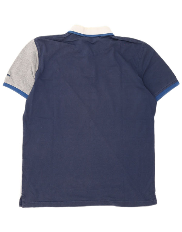 Harmont & Blaine Mens Graphic Rugby Polo Shirt Medium Navy Blue Colourblock