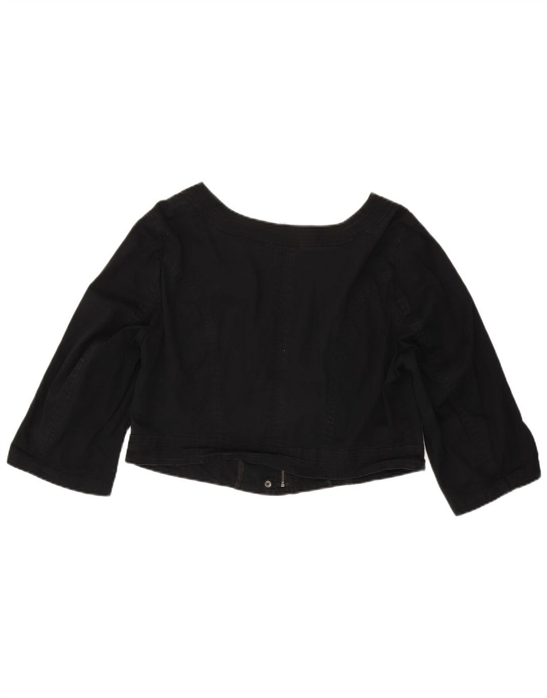 Autograf Dame 3/4 ærmet Crop Bomber Jacket UK 14 Stor sort bomuld