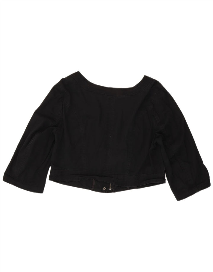 Autograf Dame 3/4 ærmet Crop Bomber Jacket UK 14 Stor sort bomuld