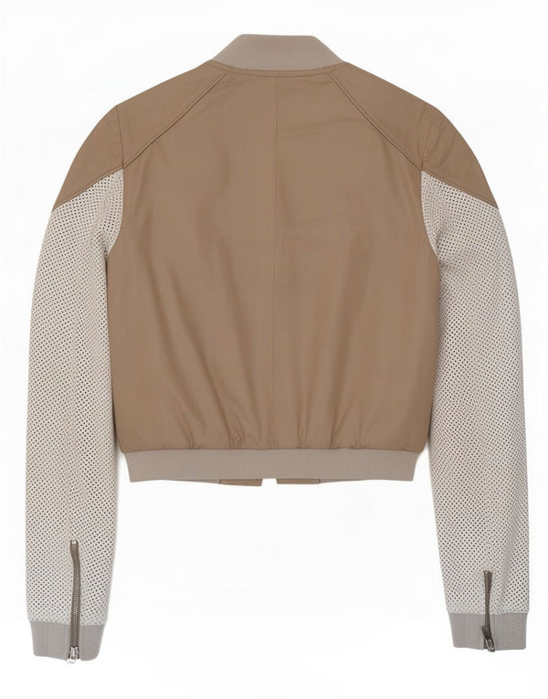 Vintage Womens Crop Leather Jacket IT 40 Small Beige Colourblock