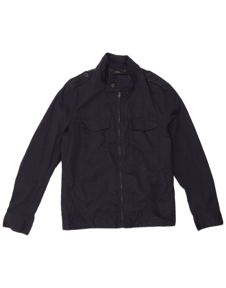 ZARA Herre Military Jacket UK 40 Large Navy Blue Polyester