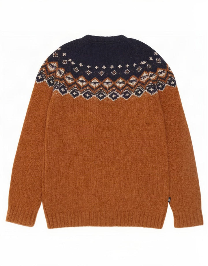 Fat Face Herre Crew Neck Jumper Sweater Small Brown Fair Isle Wool