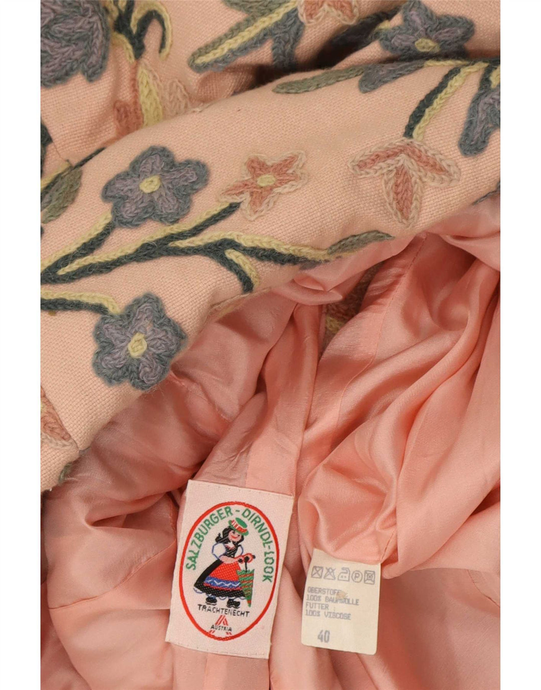 Vintage dame 6-knaps blazerjakke EU 40 Medium Pink Floral Bomuld