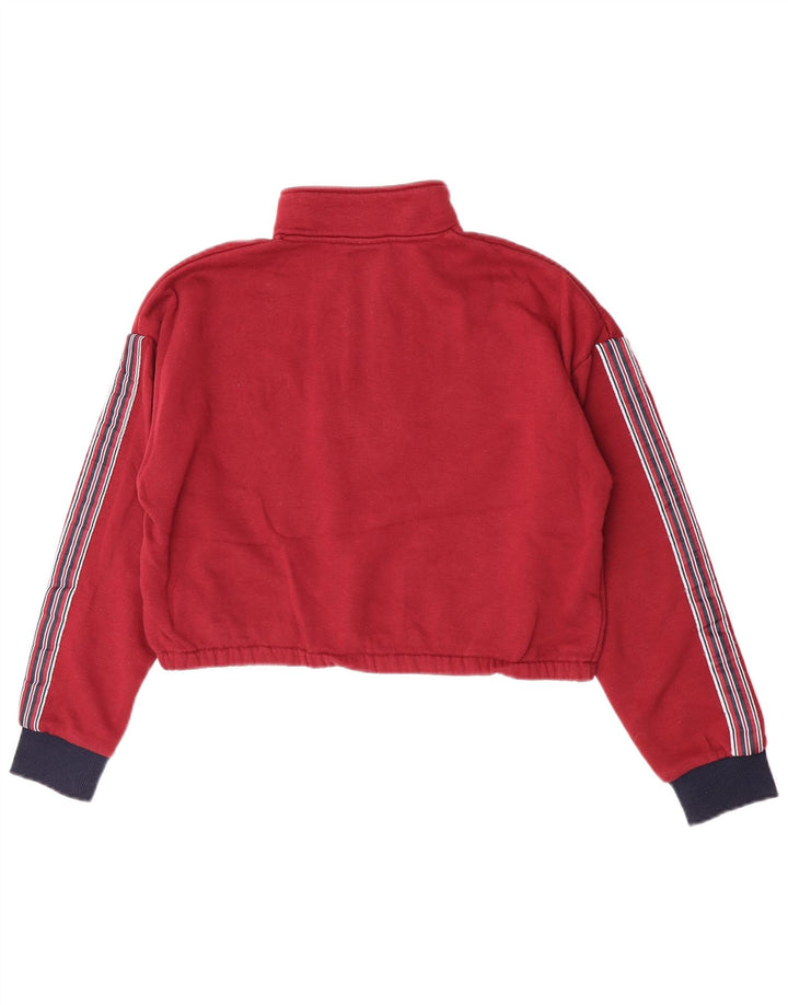 Fila Womens Crop Sweatshirt Jumper UK 14 Medium Burgundy Colourblock
