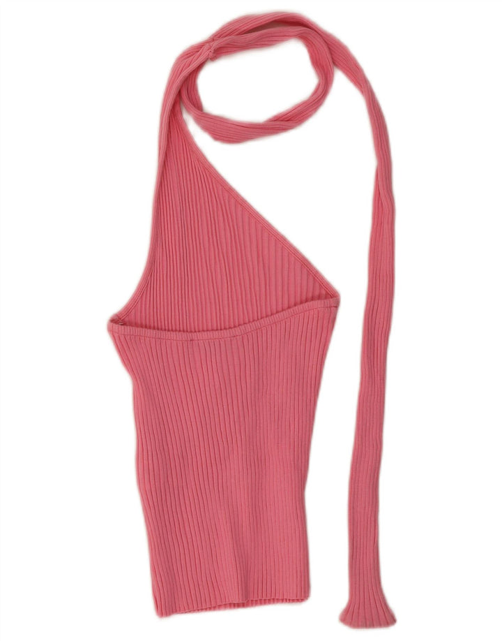 Zara Womens Crop Halter Top UK 8 Small Pink Bomuld