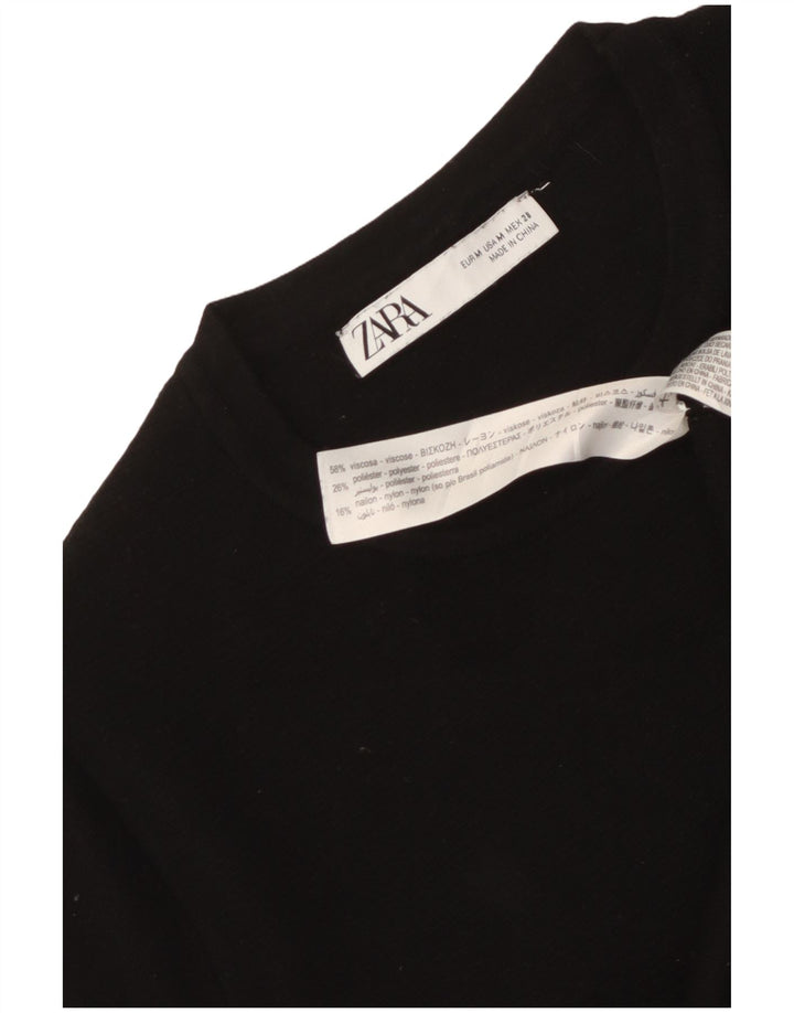 ZARA Womens Crop Kortærmet Jumper Sweater med rund hals UK 12 Medium Sort