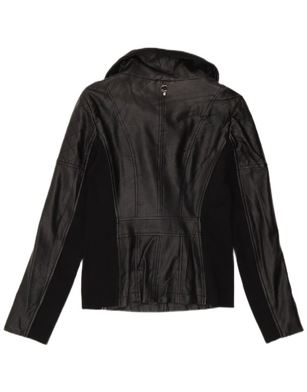 Twin-Set Womens Læder Biker Jacket UK 12 Medium Black