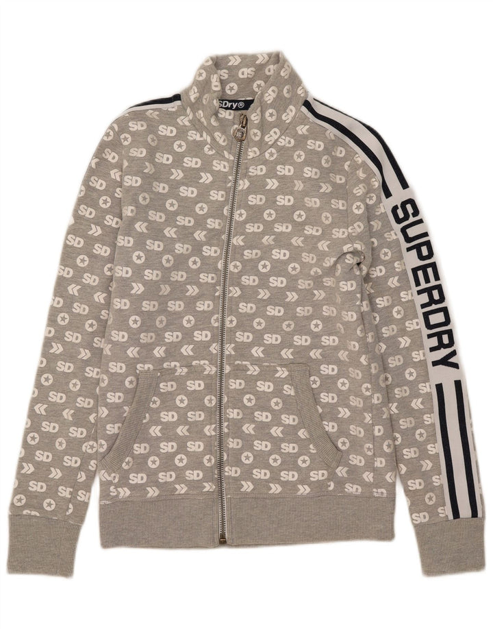 Superdry Grafisk træningsdragt topjakke til kvinder UK 10 Lille grå bomuld