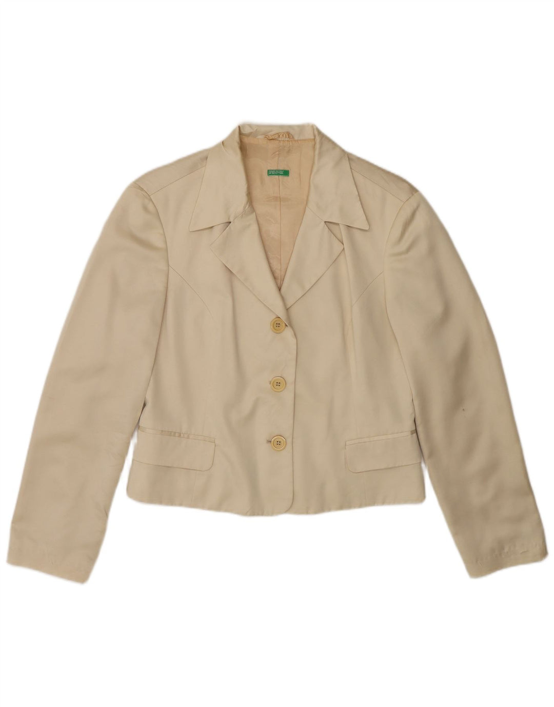 Benetton Womens Crop 3-knaps blazerjakke IT 44 Medium Beige Polyester