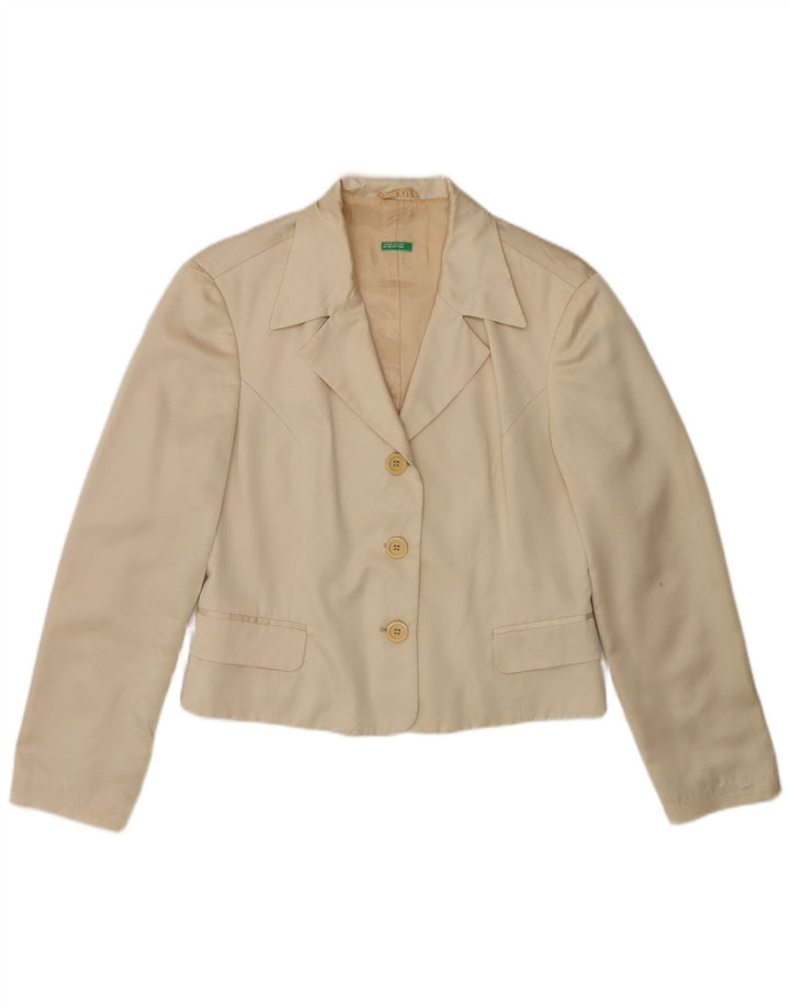 Benetton Womens Crop 3-knaps blazerjakke IT 44 Medium Beige Polyester