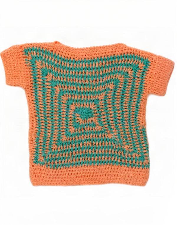 Vintage Dame Kortærmet Boat Neck Jumper Sweater UK 12 Medium Orange