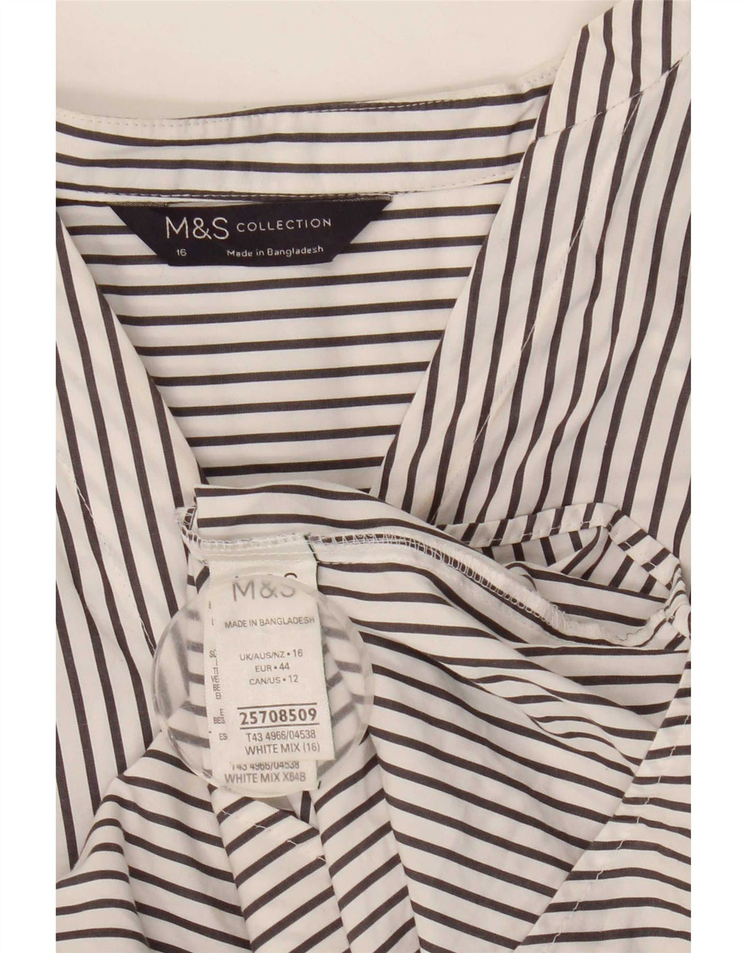 Marks & Spencer Dame Pullover Shirt UK 16 Stor hvid stribet bomuld