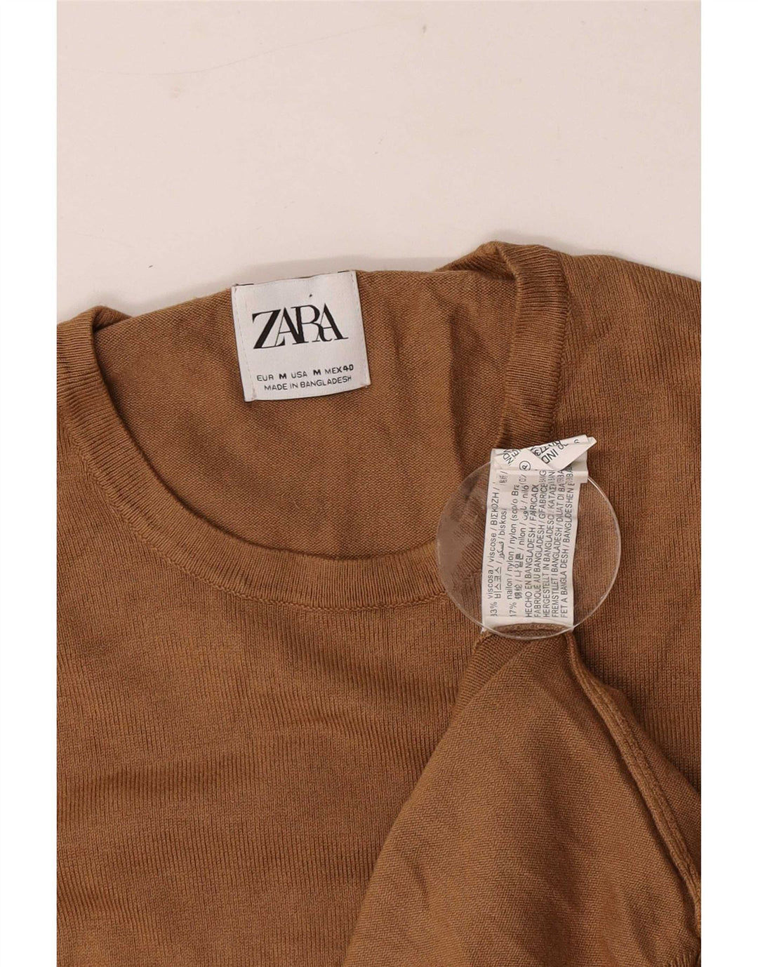 Zara Herre sweater med rund hals, medium brun viskose