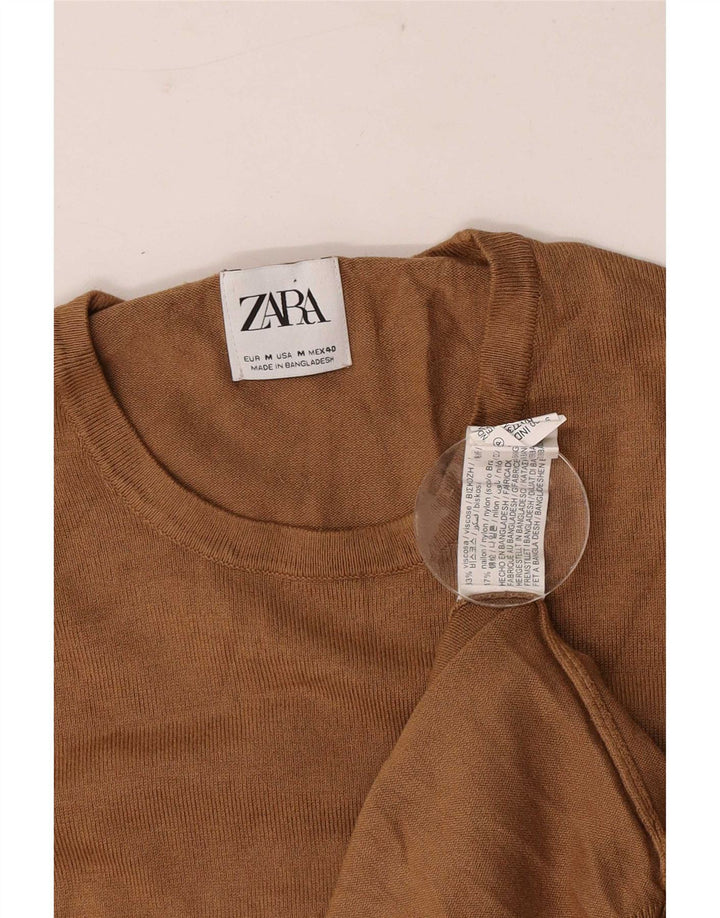 Zara Herre sweater med rund hals, medium brun viskose