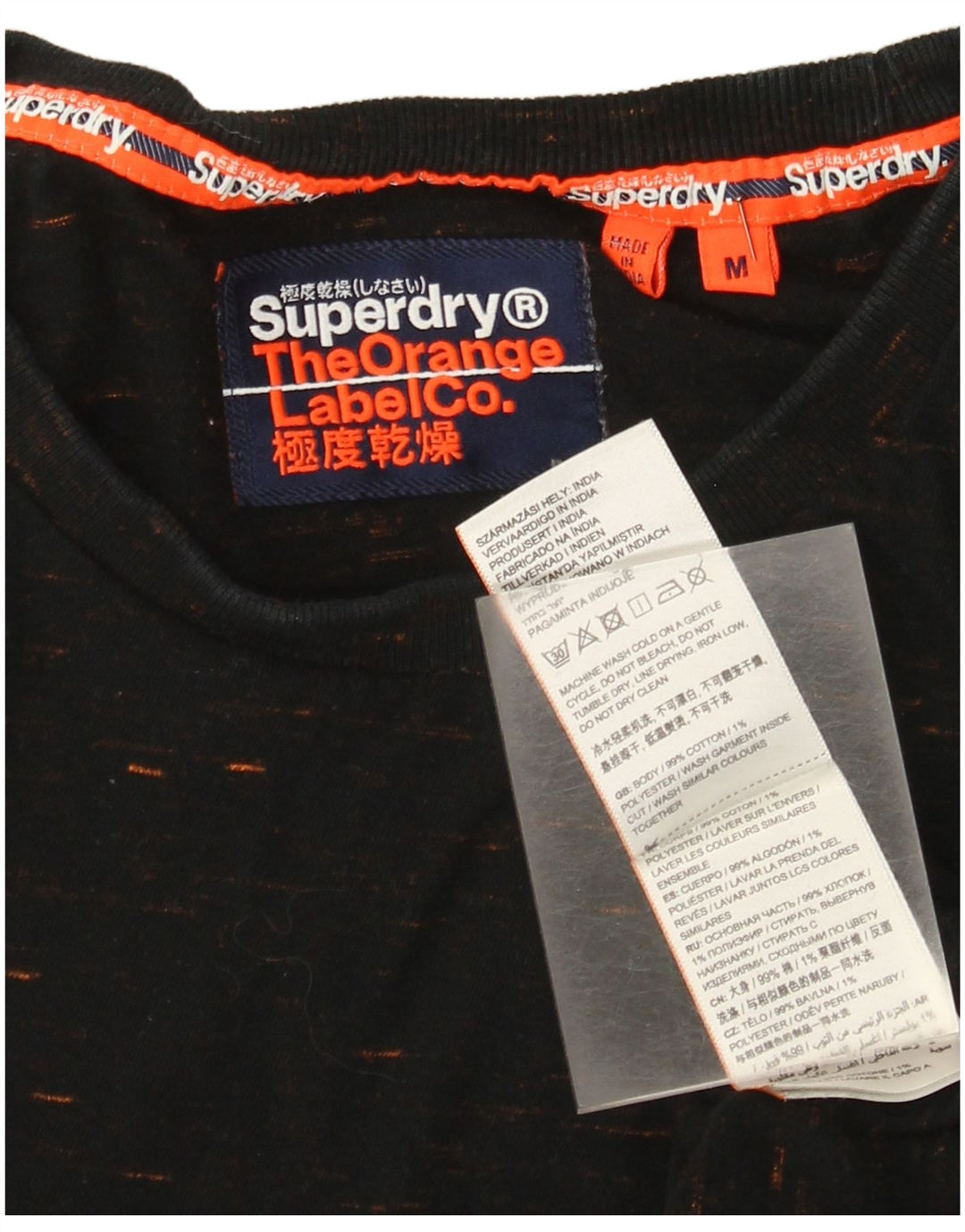 Superdry T-shirt top til mænd, medium sort flækket bomuld