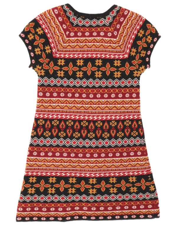 Zara Dame Jumper Dress UK 12 Medium Flerfarvet geometrisk uld