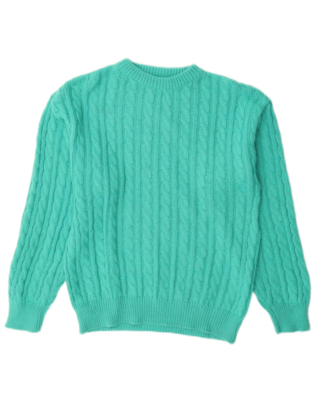 VINTAGE Dame sweater med rund hals DK 16 Stor turkis uld