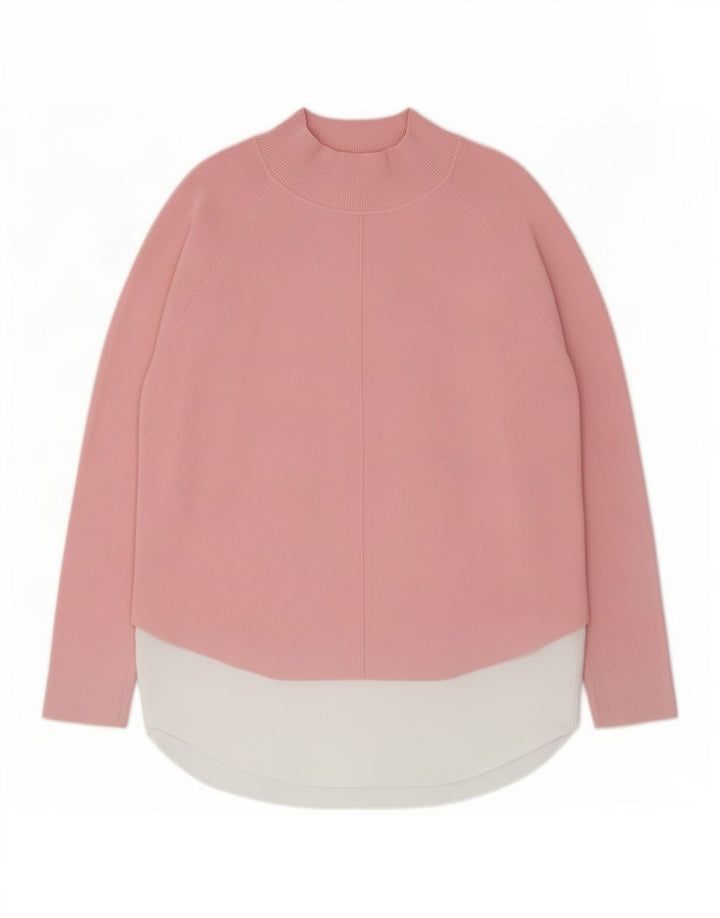 Ted Baker Dame Turtle Neck Sweater Størrelse 3 Medium Pink Colourblock
