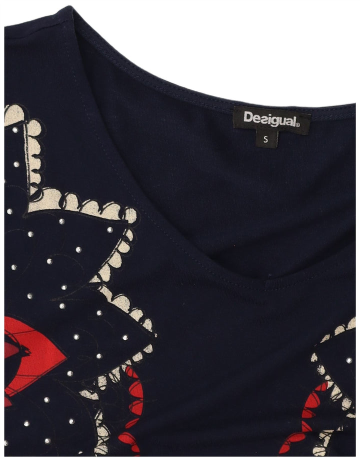 DESIGUAL Kvinders Grafisk A-Line Kjole UK 10 Small Navy Blue Floral