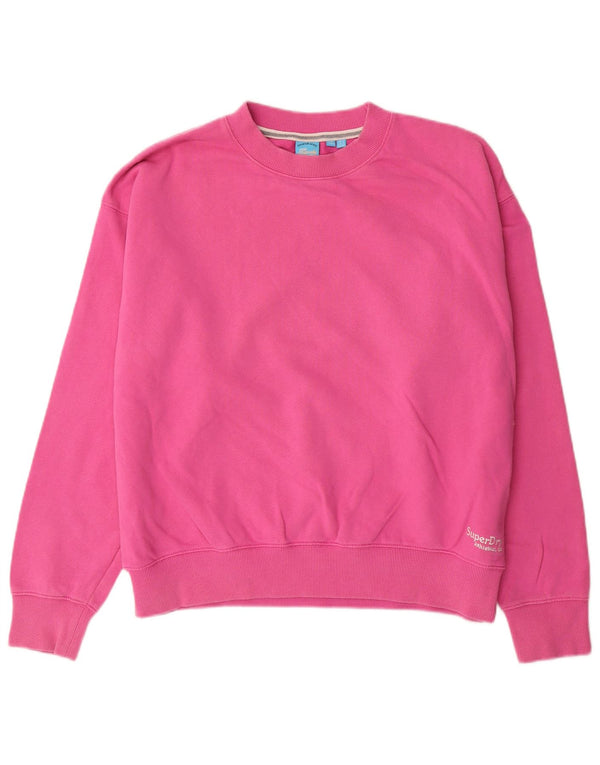 SUPERDRY Womens Oversized Sweatshirt Jumper UK 14 Large Pink Bomuld