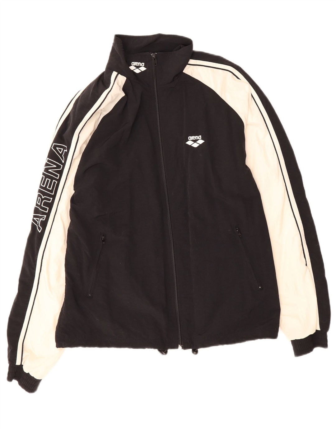 ARENA Mens Graphic Tracksuit Top Jacket Small Black Colourblock Nylon Vintage Arena and Second-Hand Arena from Messina Hembry 