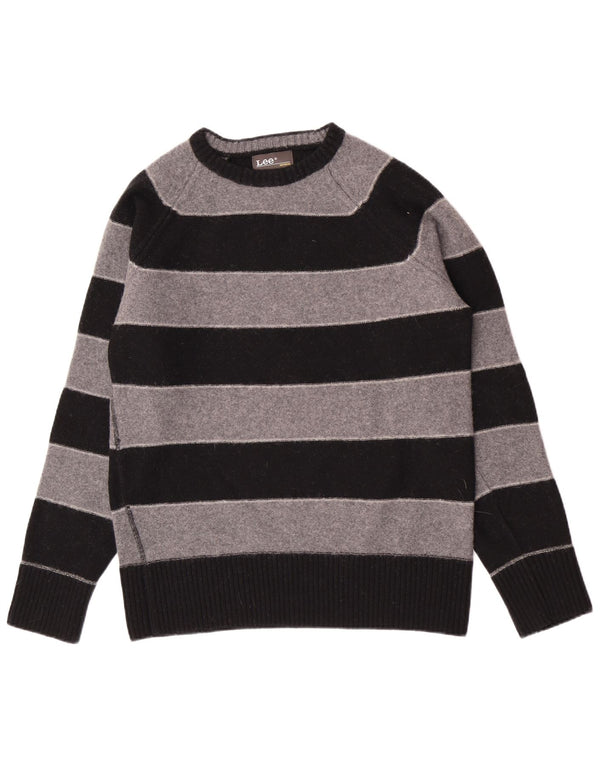 Lee Womens Boat Neck Jumper Sweater UK 16 Large Grå Stribet Virgin Wool