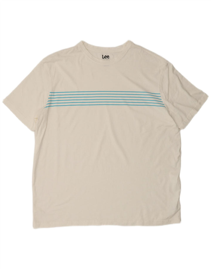 LEE Mens T-Shirt Top XL White Striped Cotton