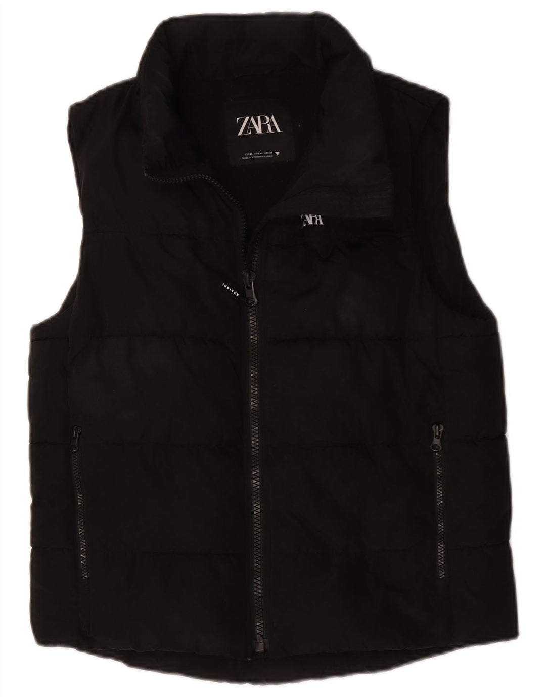 Zara Womens Polstret Gilet UK 14 Medium Black Polyester