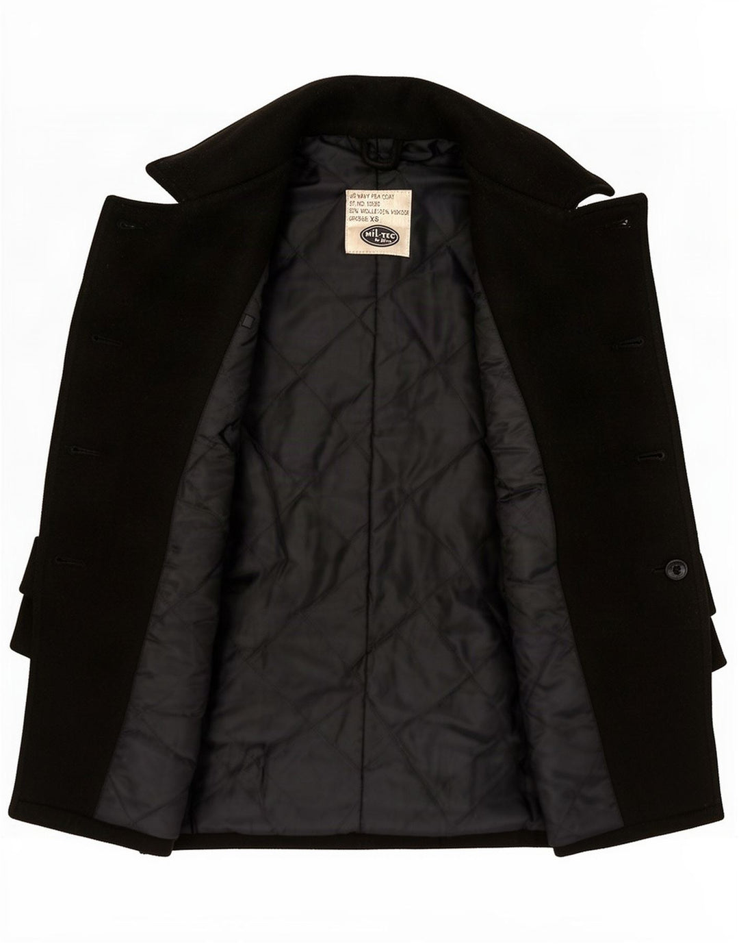 Mil-Tec Herre Loose Fit Pea Coat UK 34 XS Sort Uld