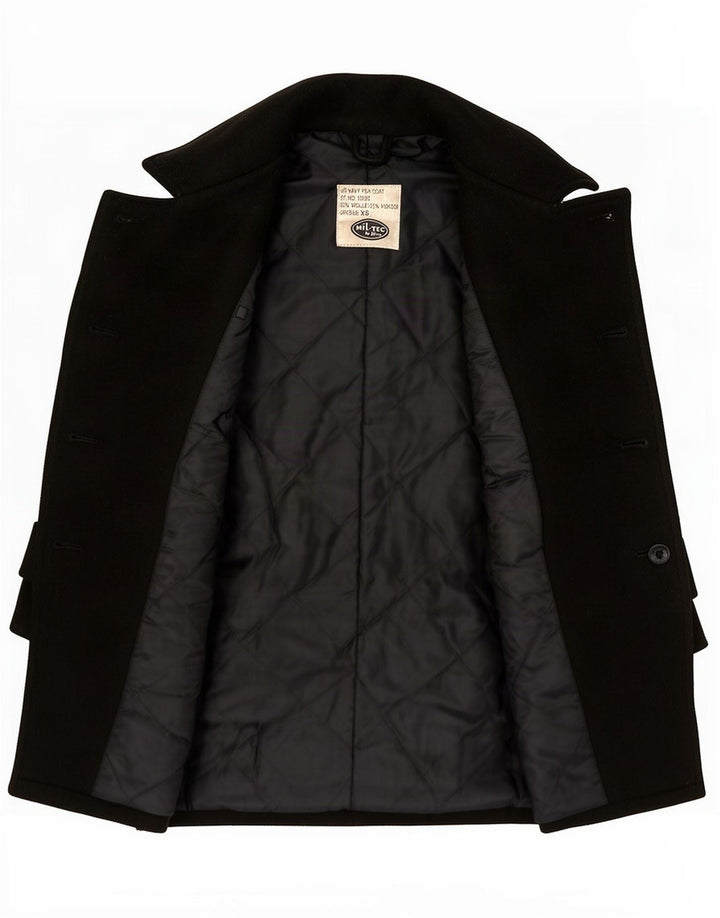 Mil-Tec Herre Loose Fit Pea Coat UK 34 XS Sort Uld