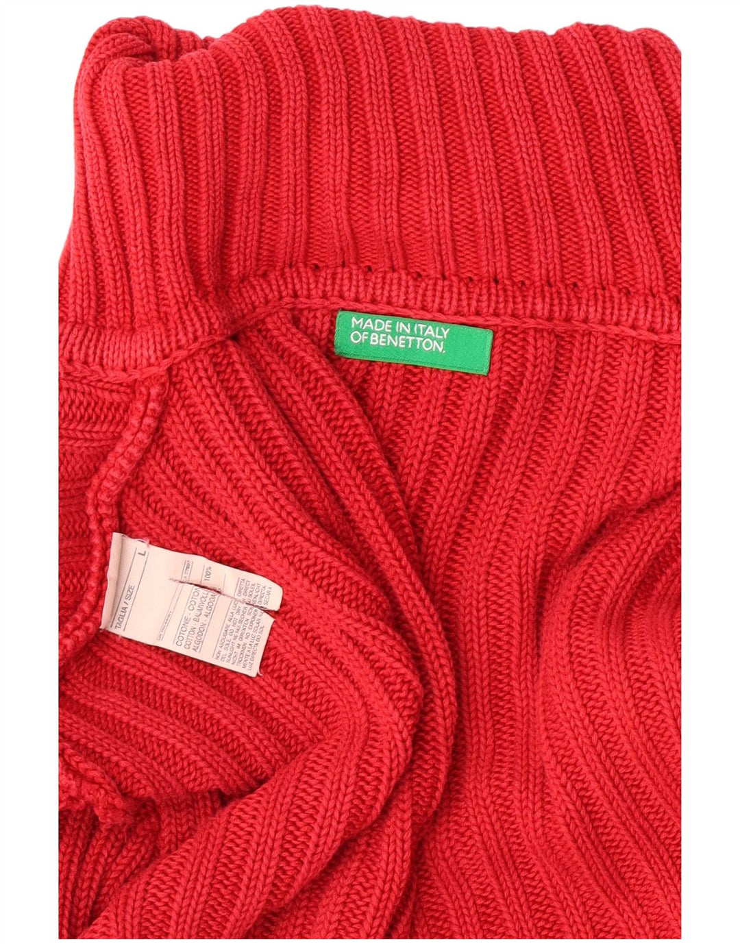 Benetton Dame Roll Neck Jumper Sweater UK 14 Large Red Bomuld Classic