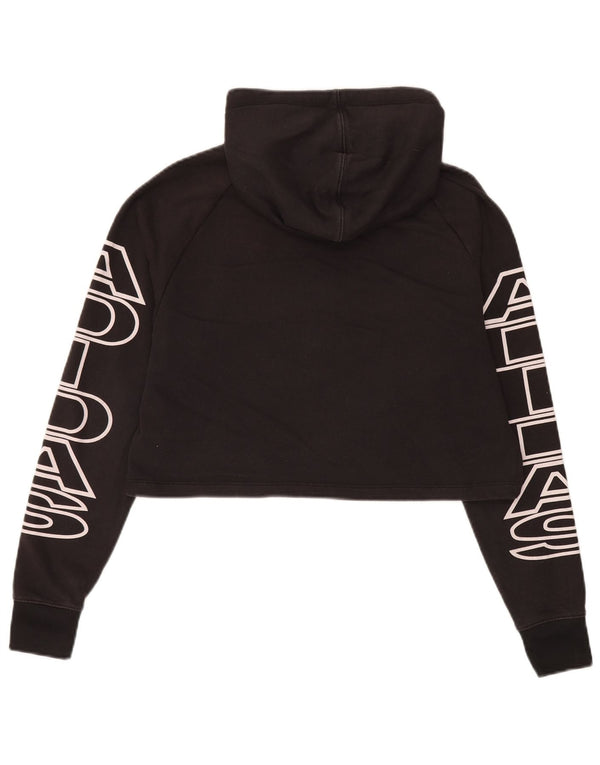Adidas Dame Crop Graphic Oversized Hoodie Jumper UK 6 XS Sort Bomuld