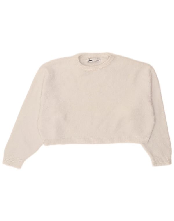 Zara Womens Crop Oversized Crew Neck Jumper Sweater UK 10 Small White