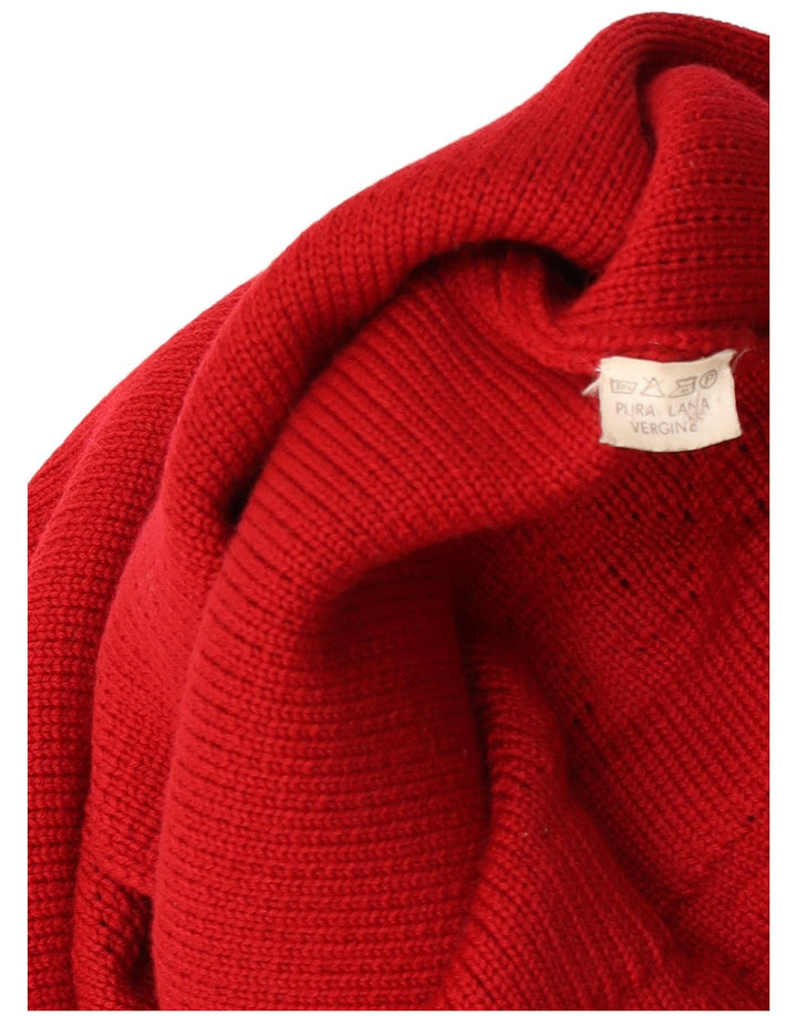 Vintage Dame Longline Cardigan Sweater UK 14 Medium Red Virgin Wool