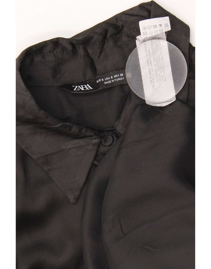 Zara Oversized skjortebluse til kvinder UK 10 Lille sort polyester