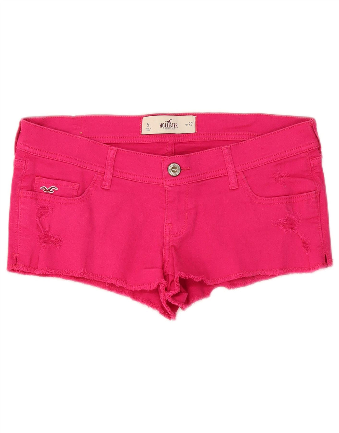 Hollister Dame Denim Distressed Hot Pants US 5 Small W27 Pink