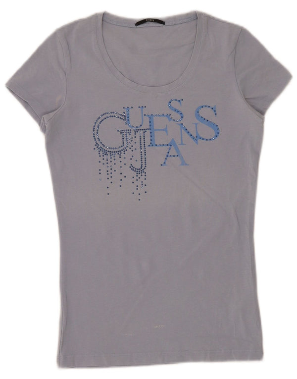 Guess Grafisk T-shirt top til kvinder UK 6 XS blå bomuld