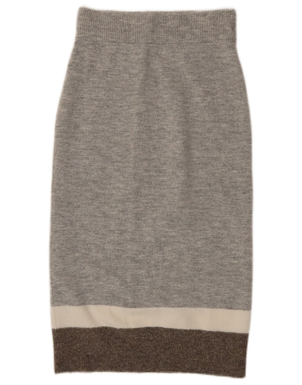 Massimo Dutti Kvinder Strik Pencil Skirt Small W27 Grå Colourblock