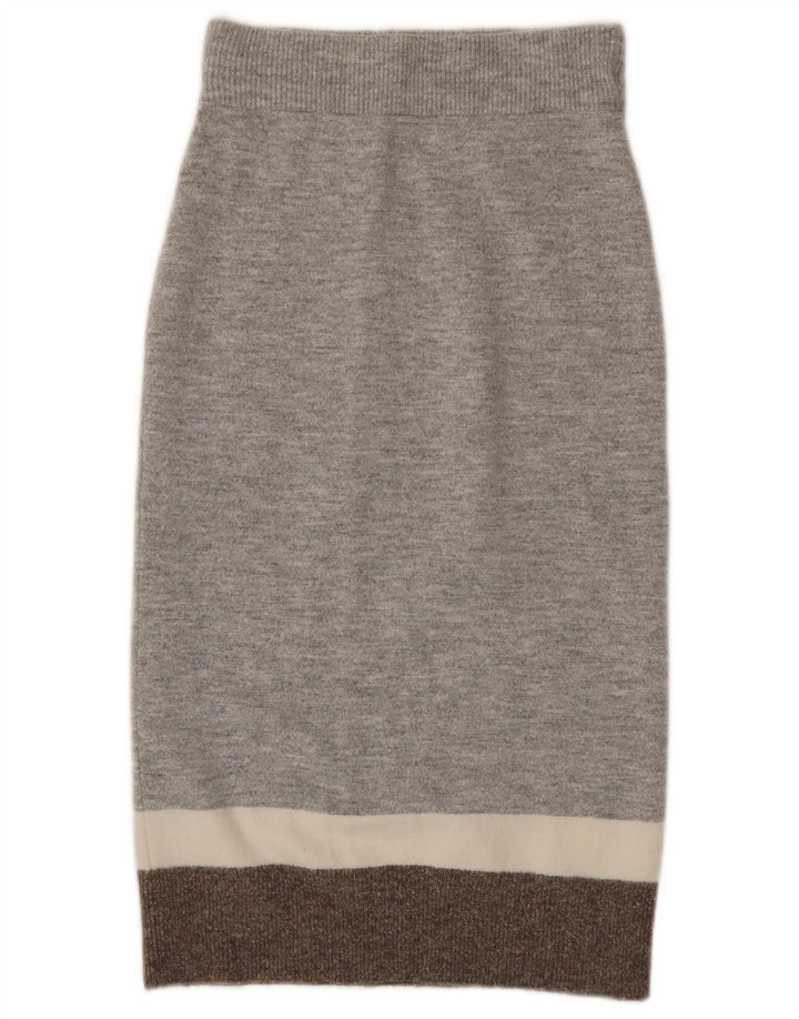 Massimo Dutti Kvinder Strik Pencil Skirt Small W27 Grå Colourblock