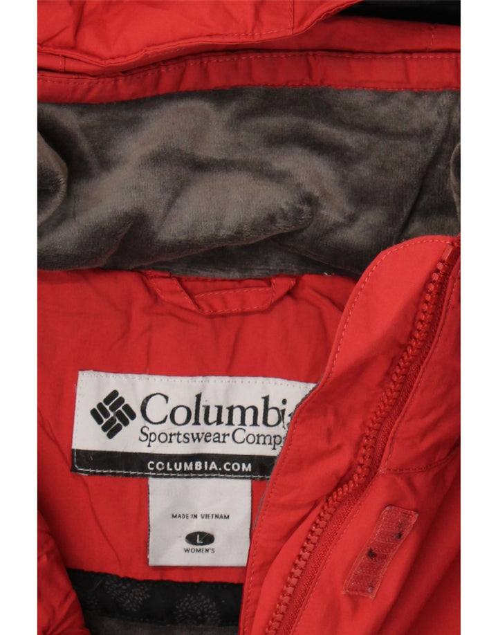 COLUMBIA Womens Hooded Windbreaker Jacket UK 16 Large Red Colourblock Vintage Columbia and Second-Hand Columbia from Messina Hembry 