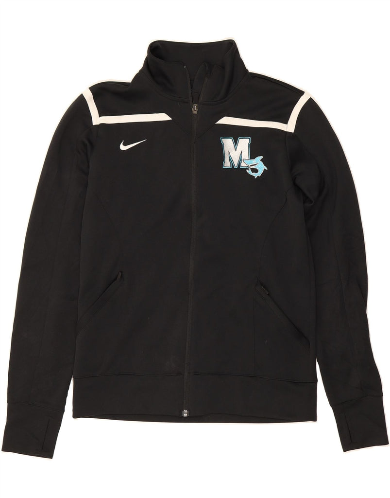 NIKE Womens Dri Fit Graphic Tracksuit Top Jacket UK 14 Medium Black Vintage Nike and Second-Hand Nike from Messina Hembry 
