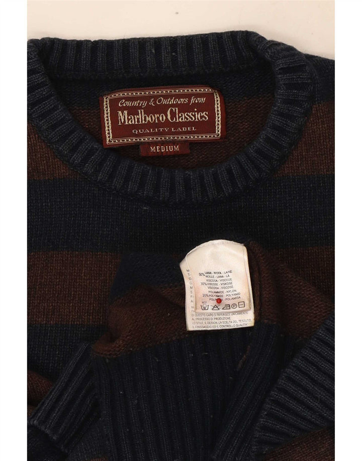 Marlboro Classics Herre Crew Neck Jumper Sweater UK 14 medium brun stribet