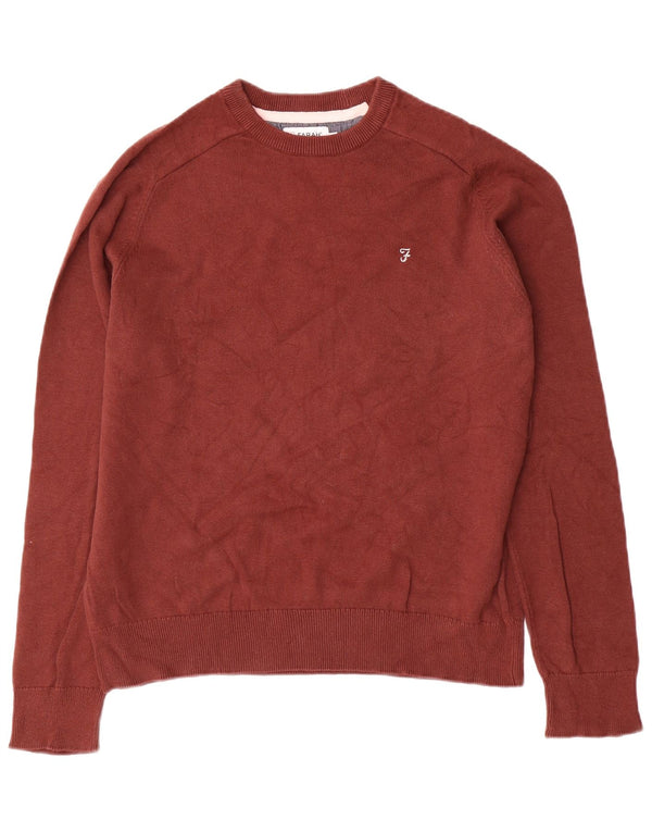 FARAH Mens Modern Fit Crew Neck Jumper Sweater Medium Maroon Cotton