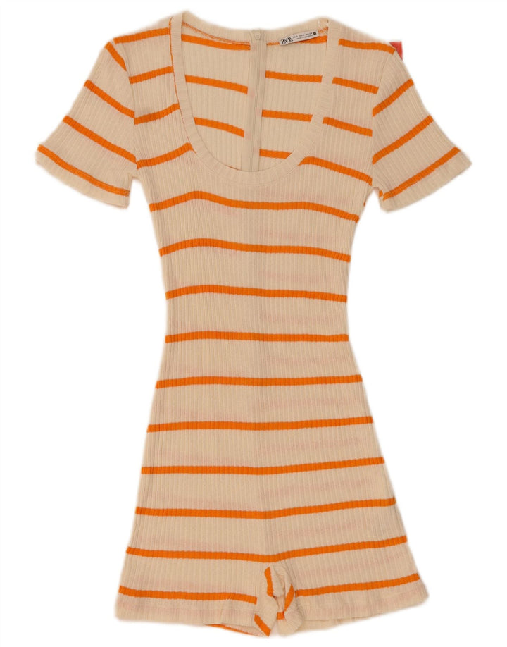 Zara Dame Playsuit UK 8 Small White Striped