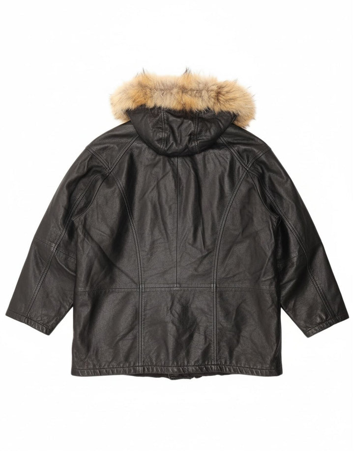 MARCO BALDASSARI Womens Hooded Leather Coat UK 14 Large  Black