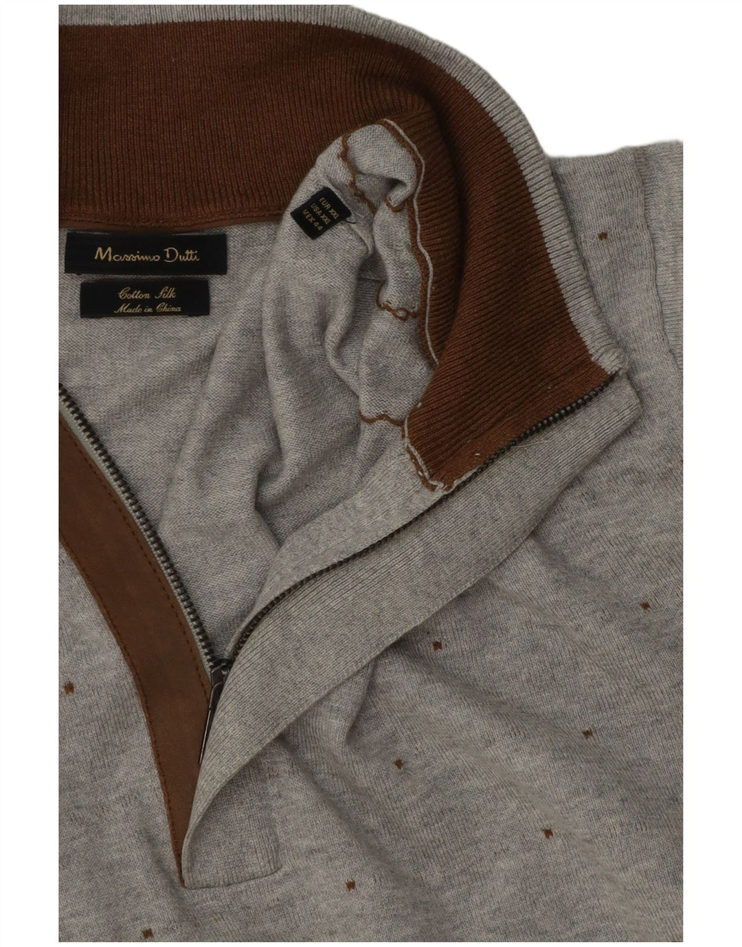 Massimo Dutti Herre Zip Neck Jumper Sweater 2XL Grå plettet bomuld